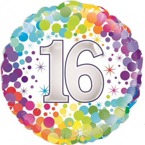 18 Inch Colourful Confetti 16th Birthday Foil Balloon