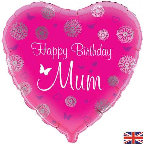 18 Inch Happy Birthday Mum Pink Heart Foil Balloon