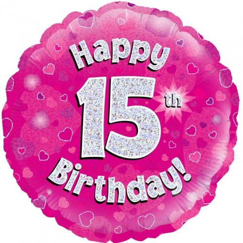 18 Inch Pink Holographic 15th Birthday Foil Balloon