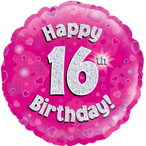 18 Inch Pink Holographic 16th Birthday Foil Balloon