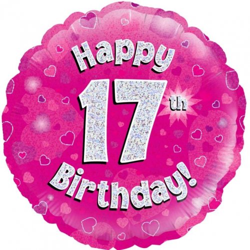 18 Inch Pink Holographic 17th Birthday Foil Balloon