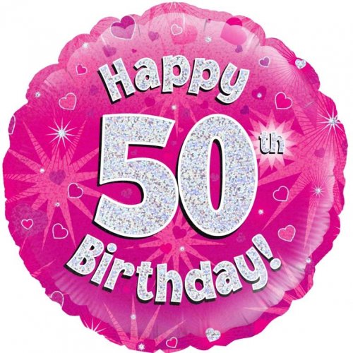 18 Inch Pink Holographic 50th Birthday Foil Balloon