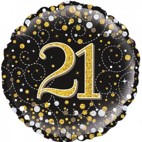 18 Inch Sparkling Fizz Black & Gold 21st Birthday Foil Balloon