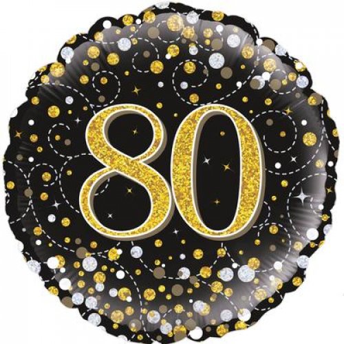 18 Inch Sparkling Fizz Black & Gold 80th Birthday Foil Balloon