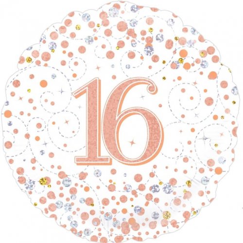 18 Inch Sparkling Fizz Rose Gold 16th Birthday Foil Balloon