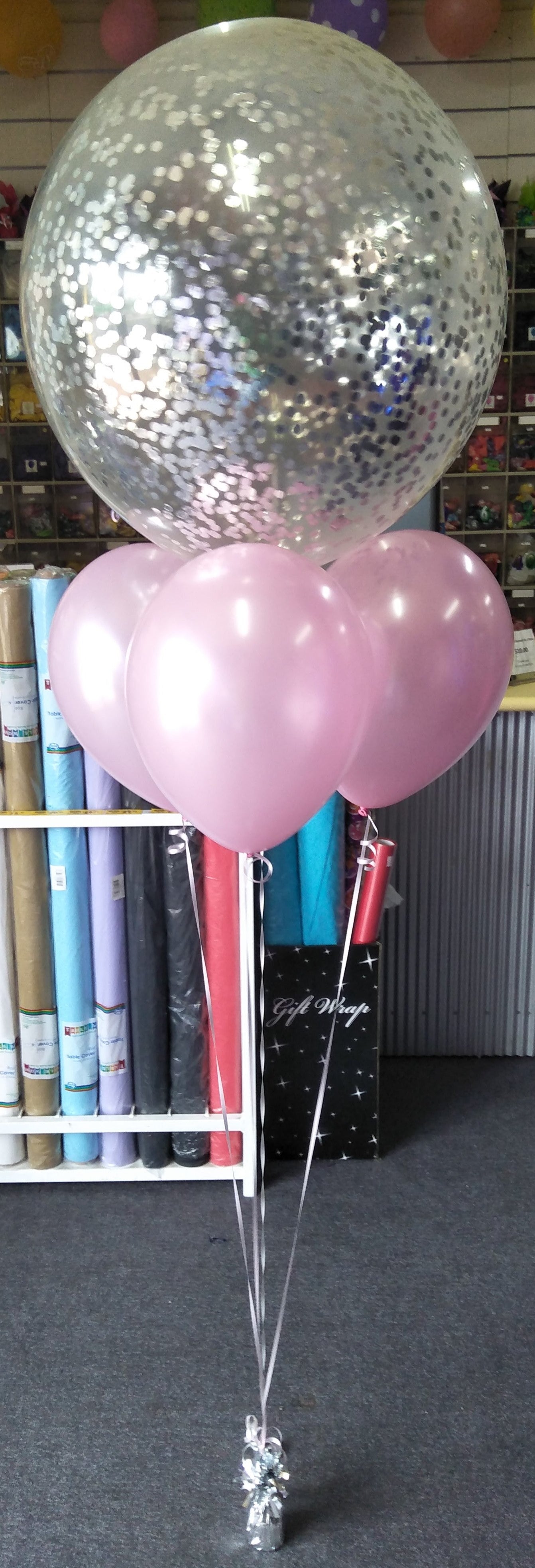 3 Helium Balloons Bouquet with 60cm Confetti Balloon
