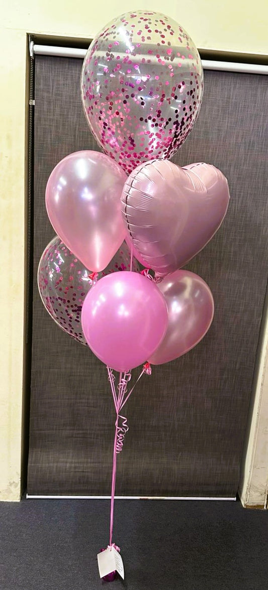 5 Helium Balloons Bouquet with 18 Inch foil and 16 Inch Confetti Balloon