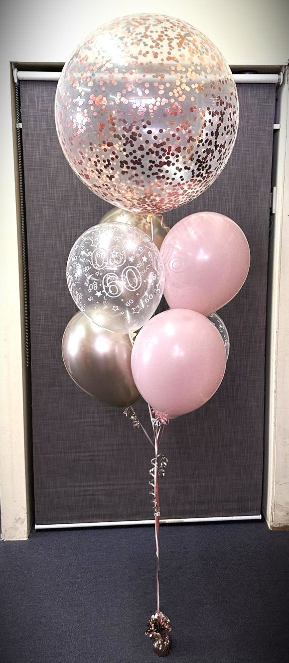 6 Helium Balloons Bouquet with 60cm Confetti Balloon