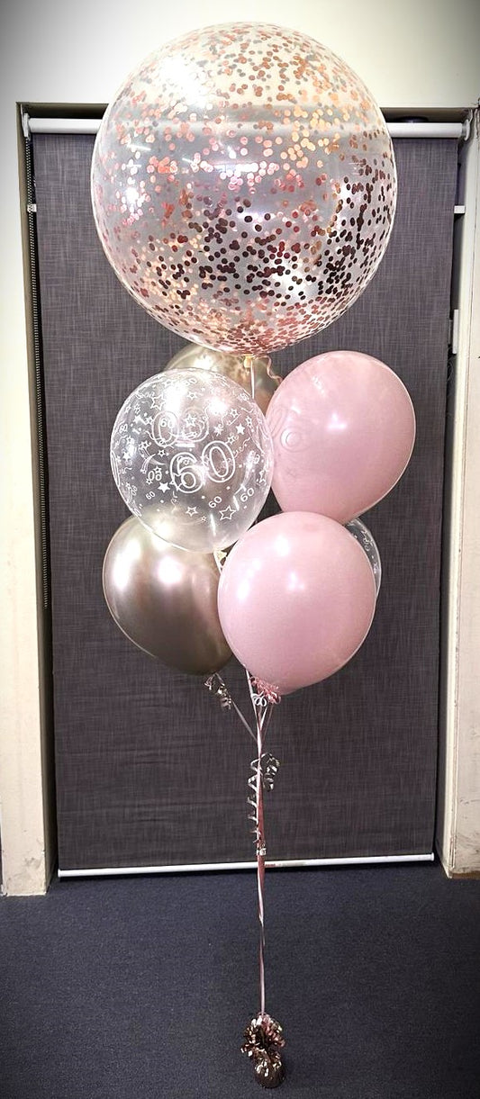 6 Helium Balloons Bouquet with 60cm Confetti Balloon