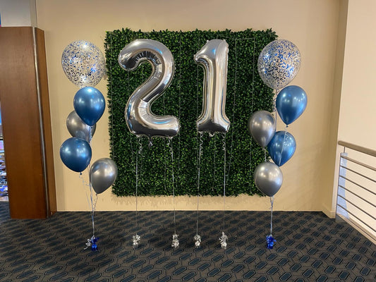 86cm Megaloon Numbers with 2 Bunch of 4 Helium Balloons Bouquet with 16 Inch Confetti Balloon