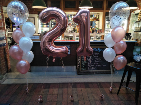 86cm Megaloon Numbers with 2 Bunch of 6 Helium Balloons Bouquet with 16 Inch Confetti Balloon