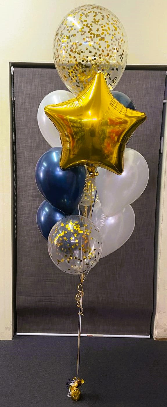 8 Helium Balloons Bouquet with 18 Inch foil and 16 Inch Confetti Balloon