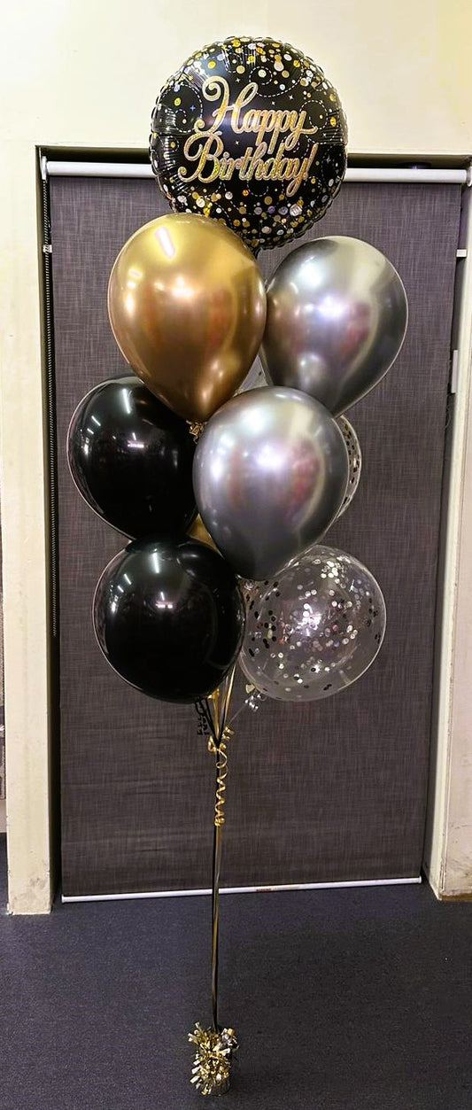 9 Helium Balloons Bouquet with 18 Inch Birthday Foil Balloon