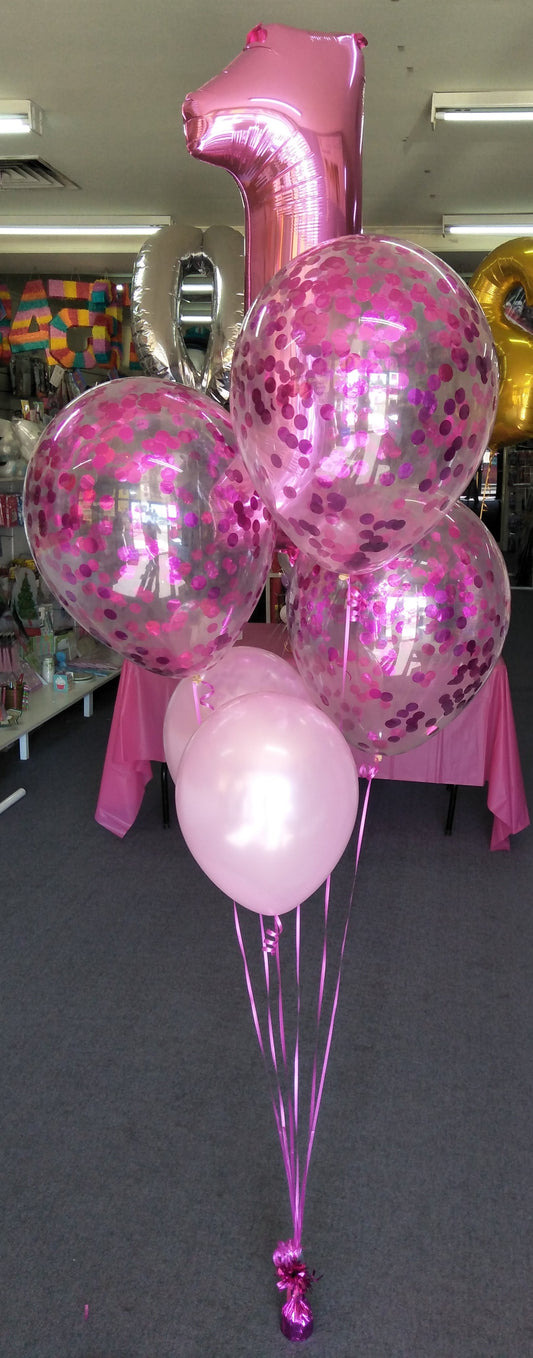 Confetti and Megaloon Number Mix Balloon Bouquet