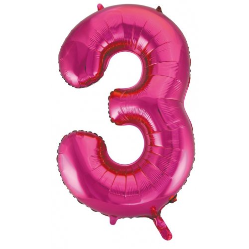 Number 3 Foil Balloon - Magenta