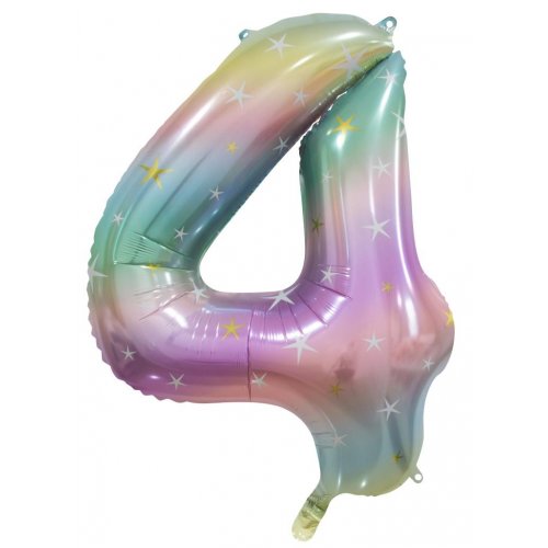 Number 4 Foil Balloon - Pastel Rainbow