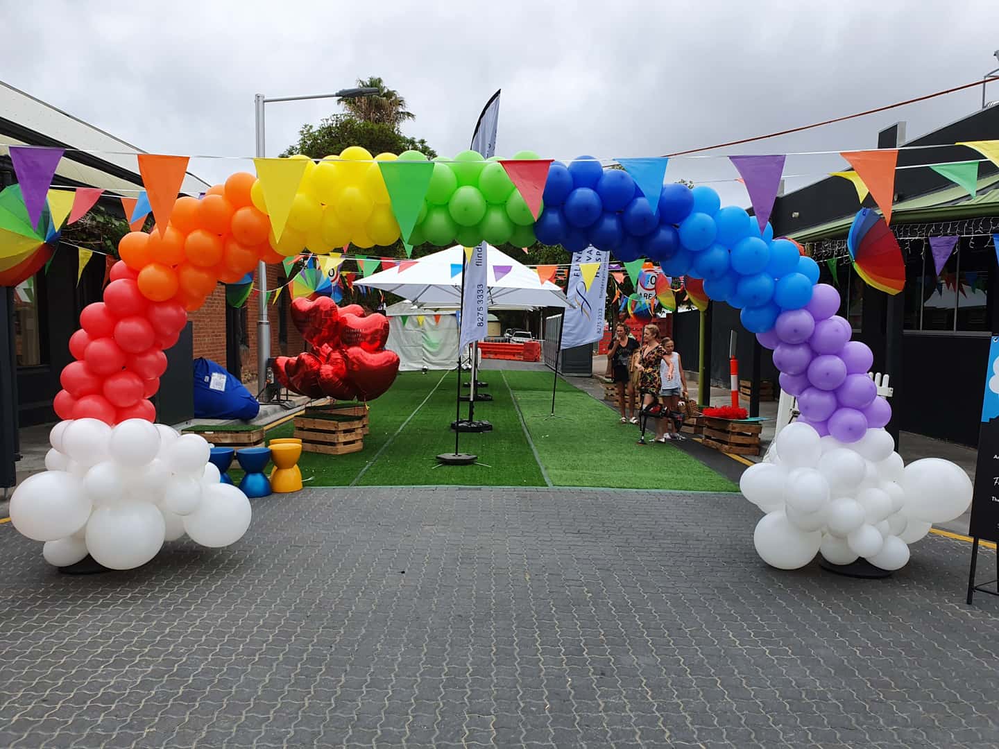Rainbow Balloon Arch with Clouds
