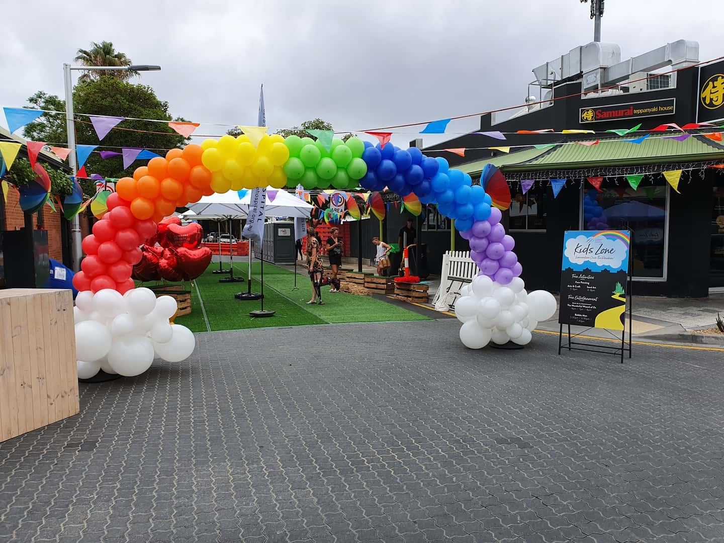 Rainbow Balloon Arch with Clouds