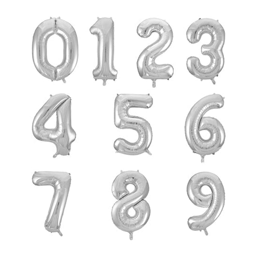 Silver Helium Megaloon Numbers Foil Balloon