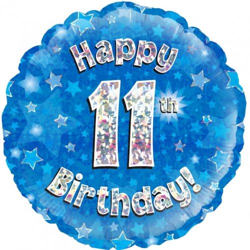 18 Inch Blue Holographic 11th Birthday Foil Balloon