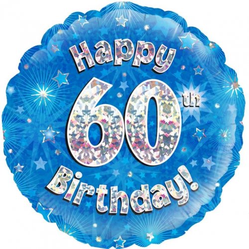18 Inch Blue Holographic 60th Birthday Foil Balloon