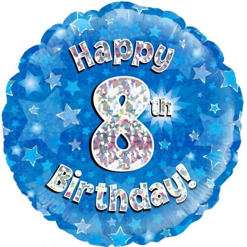 18 Inch Blue Holographic 8th Birthday Foil Balloon