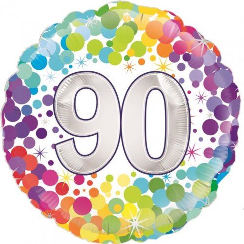 18 Inch Colourful Confetti 90th Birthday Foil Balloon