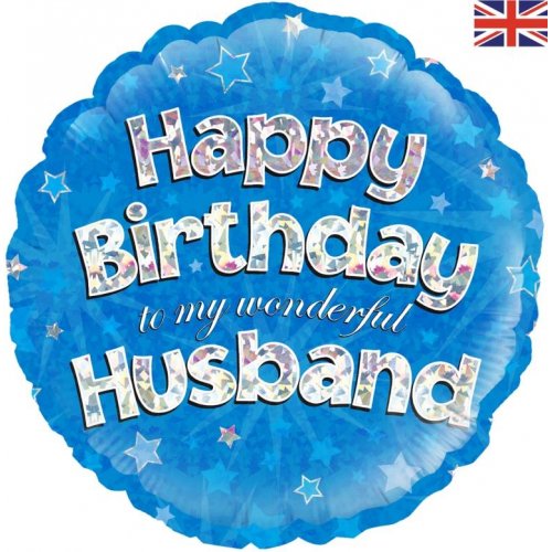 18 Inch Happy Birthday Husband Blue Foil Balloon