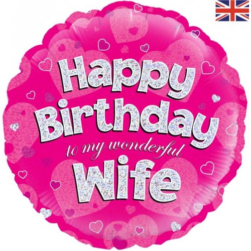 18 Inch Happy Birthday Wife Pink Foil Balloon
