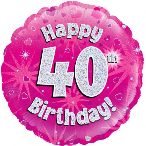 18 Inch Pink Holographic 40th Birthday Foil Balloon