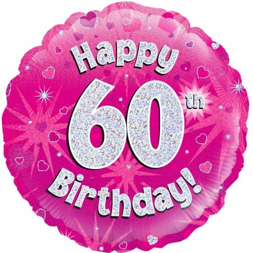 18 Inch Pink Holographic 60th Birthday Foil Balloon