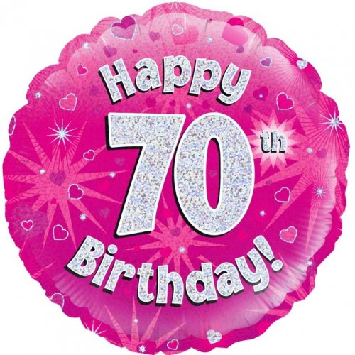 18 Inch Pink Holographic 70th Birthday Foil Balloon
