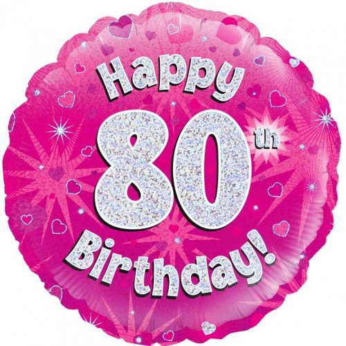18 Inch Pink Holographic 80th Birthday Foil Balloon