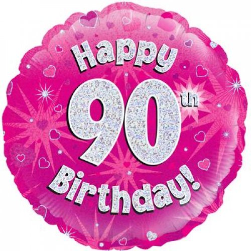 18 Inch Pink Holographic 90th Birthday Foil Balloon