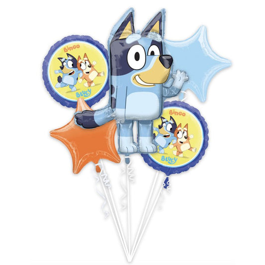 Bluey Foil Balloon Bouquet – 1 Character Shape & 4 Standard 45cm Foils