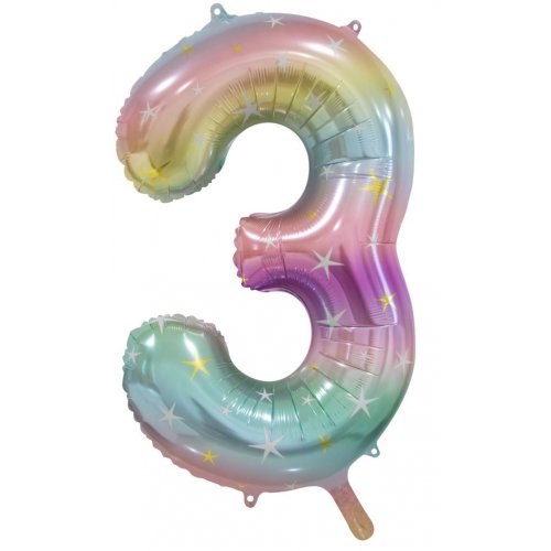 Number 3 Foil Balloon - Pastel Rainbow