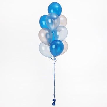 10 Helium Balloons Bouquet Blue and Silver